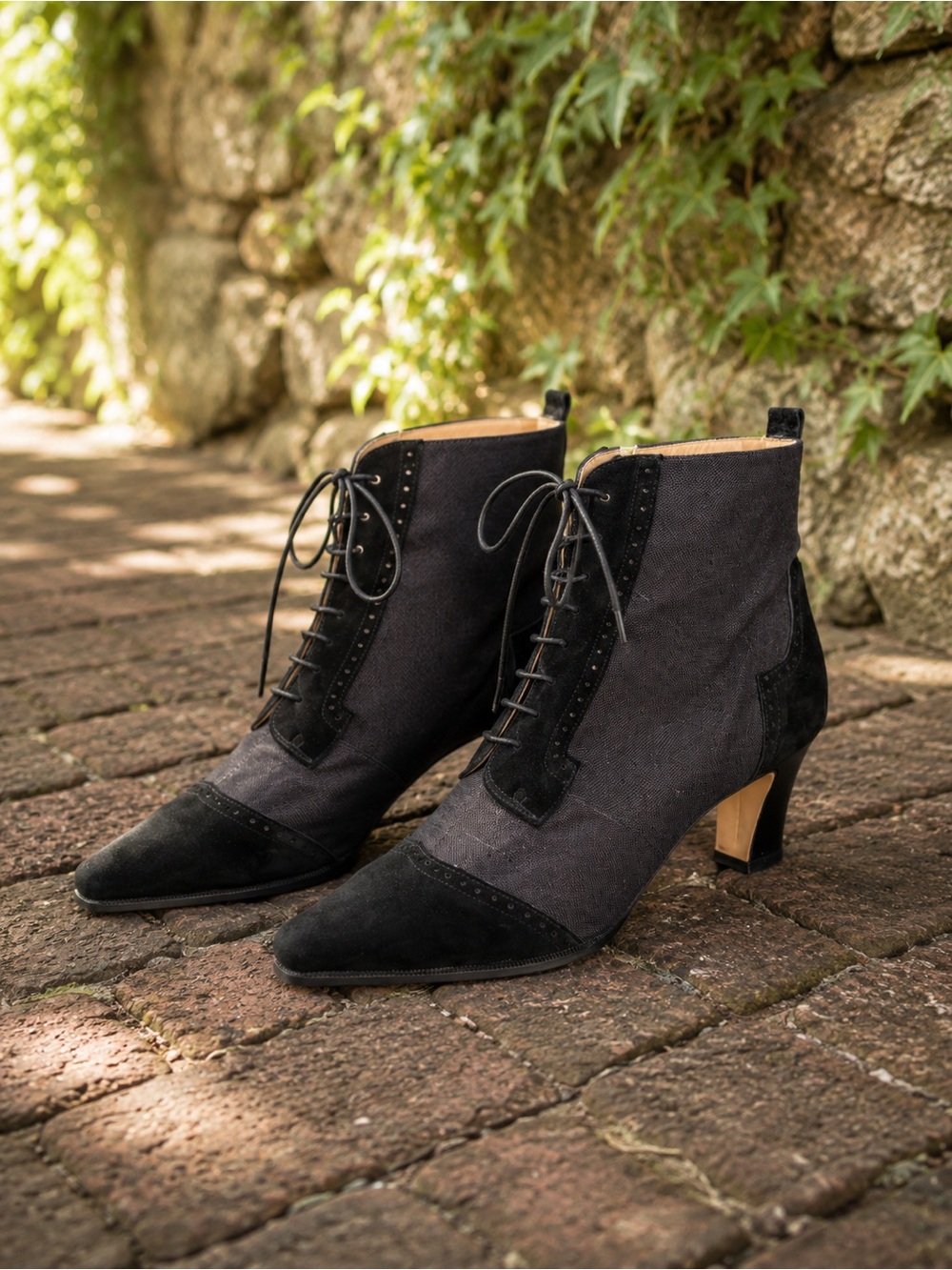 SACHA LONDON Whimsigoth Black Textile Laced Ankle Boots, 9B